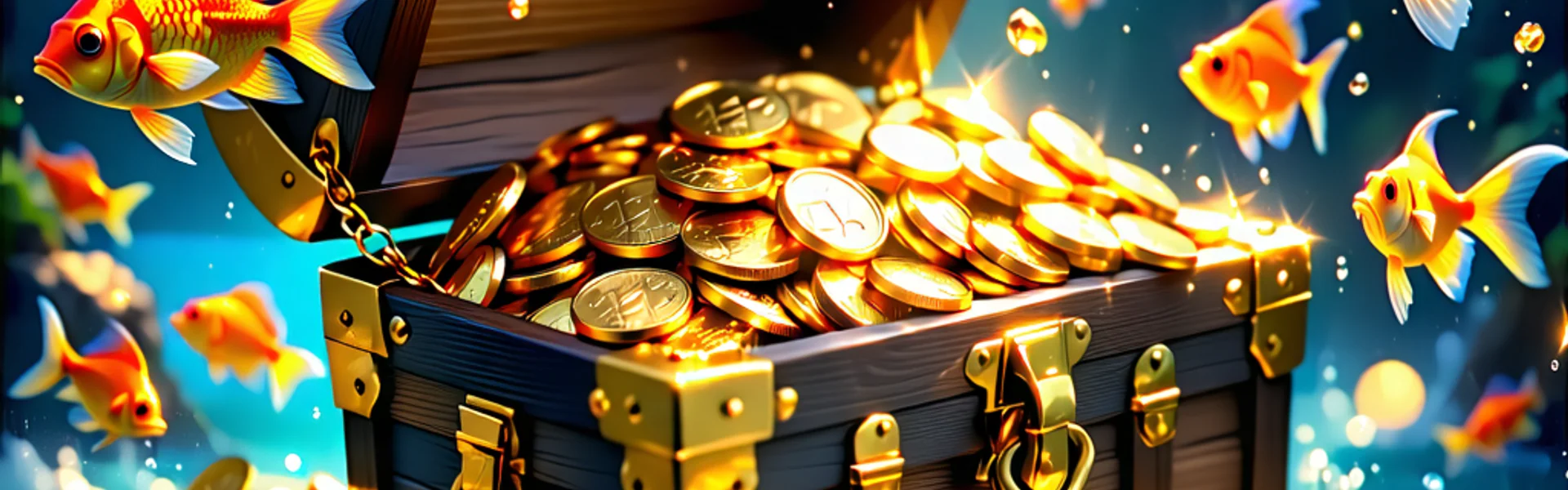 Hình ảnh cá vàng và kho báu dưới đại dương, mời gọi người chơi tham gia 79king