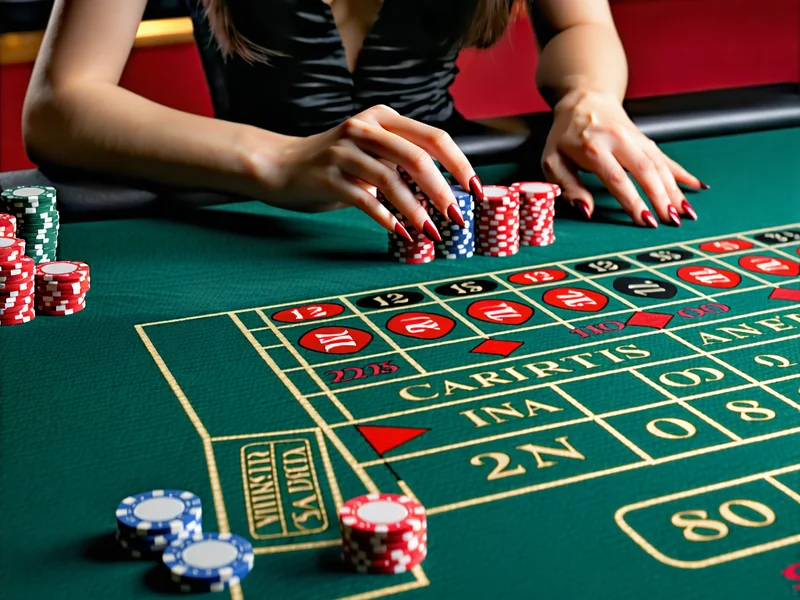 Bàn Baccarat hoặc Roulette trong sòng bạc trực tuyến với người chia bài, thể hiện trò chơi casino của 79king