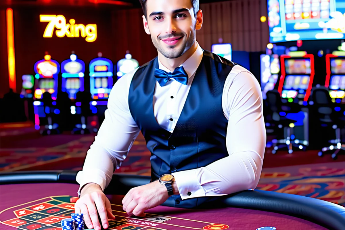 Người chia bài trực tuyến chuyên nghiệp và thân thiện tại 79king đang tương tác với người chơi